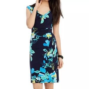 Lauren Ralph Lauren LRL Blue Cowl Neck Soft Jersey Bold Floral Print Midi Dress